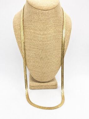 VINTAGE HERRINGBONE CHAIN Necklace Gold Tone Flat Snake Double Wrap